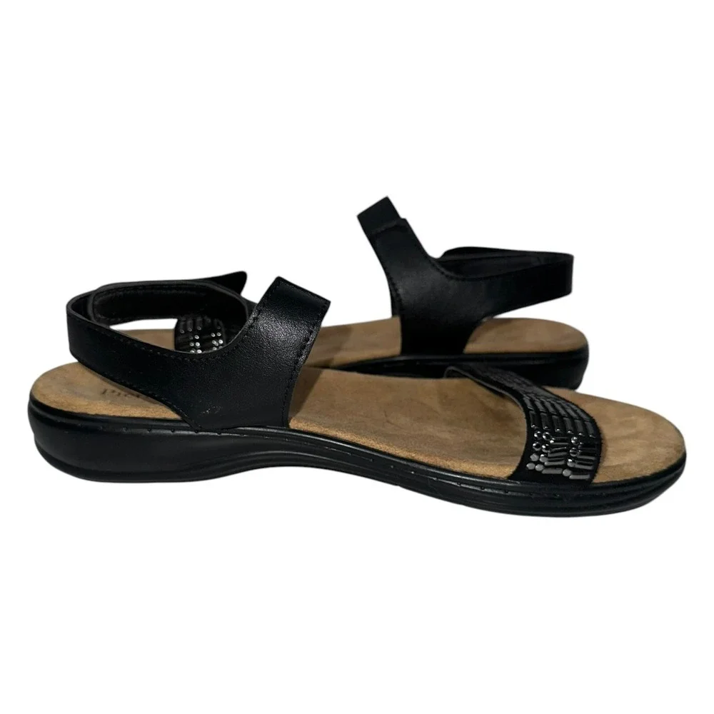 Pierre Dumas Black Strappy Slip‎ On/Hook Loop Sandals Shoes Wms 8.5US